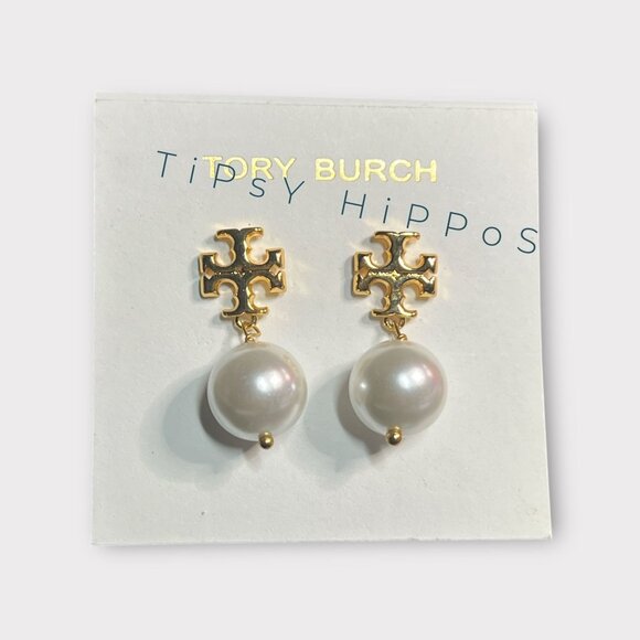 Tory Burch Kira Gold and Pearl Drop Earrings - Picture 1 of 3